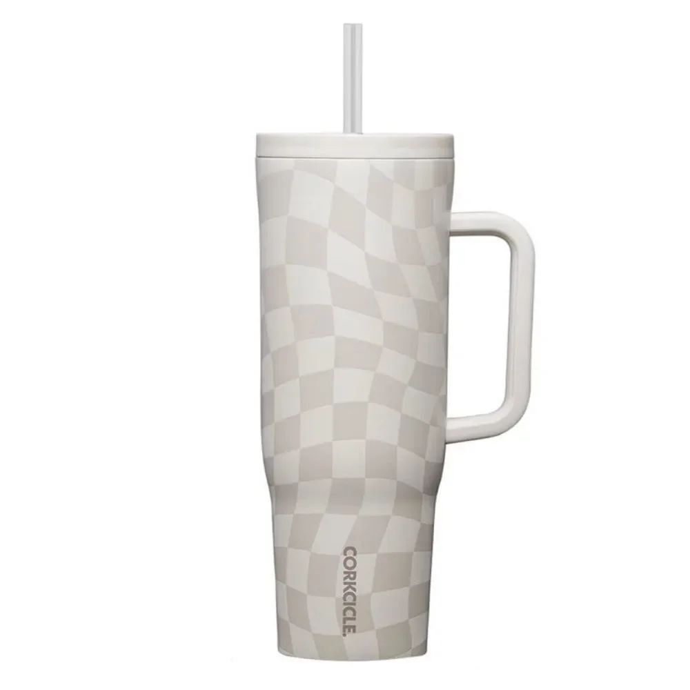 💬🩵⏭️NIB Checkerboard Triple Insulated 40oz Stainless Steel Tumbler & Straw
